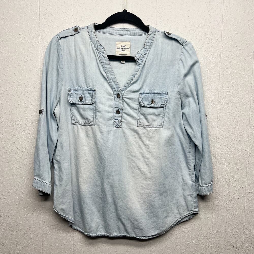 DAL Sun Washed Western Cottagecore Cowgirl Cotton Womens Henley Shirt Size Large